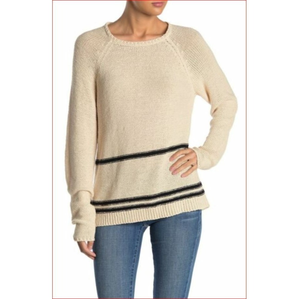 Magaschoni women sweater cotton blend G901116 natural black stripe sz S $88
